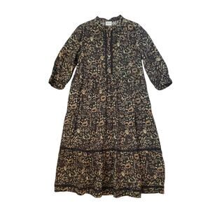 WRAP London Sunflower Tiered Midi/Maxi Dress - Floral - Linen - Size 12